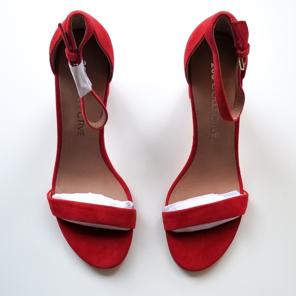 206 Collective Shoes - Red suede block heel dress sandal with gol…